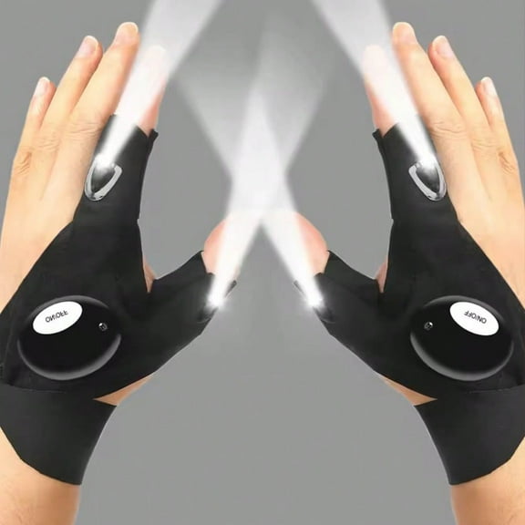 LED Light Up Gloves, Half Finger Waterproof for Night Fishing & Biking, Flashlight Camping Accessory