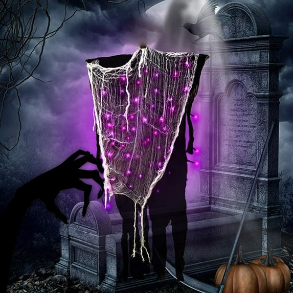 LED Light Up Hanging Ghost Decoration for Outdoor Indoor, Halloween Skeleton Prop with Multi-Color Glow for Patio Garden Party Decor(Purple)
