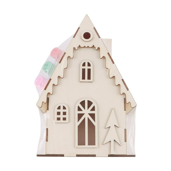 LED Light Up House and Paint Kit, 6.4 x 10 x 3.7 Inch, Wooden Decoration, Unisex,Christmas