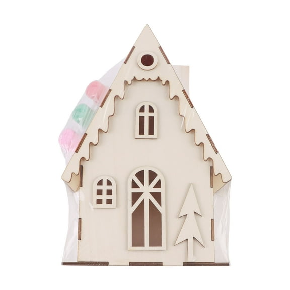 LED Light Up House and Paint Kit, 6.4 x 10 x 3.7 Inch, Wooden Decoration, Unisex,Christmas