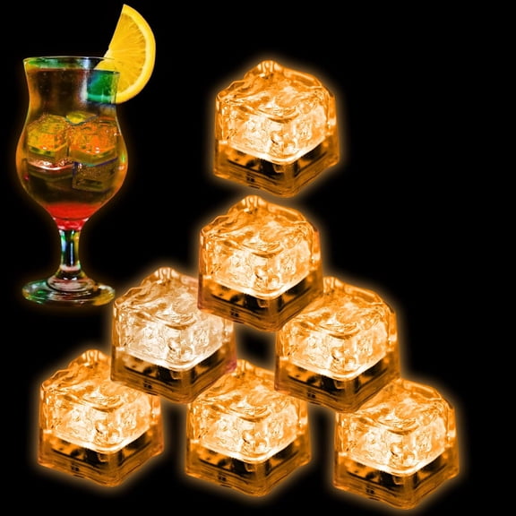 LED Light-Up Ice Cubes 96 Pcs Orange Liquid-Activated Glow Ice Cubes