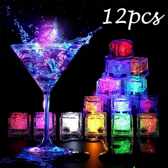 LED Light Up Ice Cubes for Summer Party Decor, Liquid Activated, Waterproof & Reusable - 12 PCS