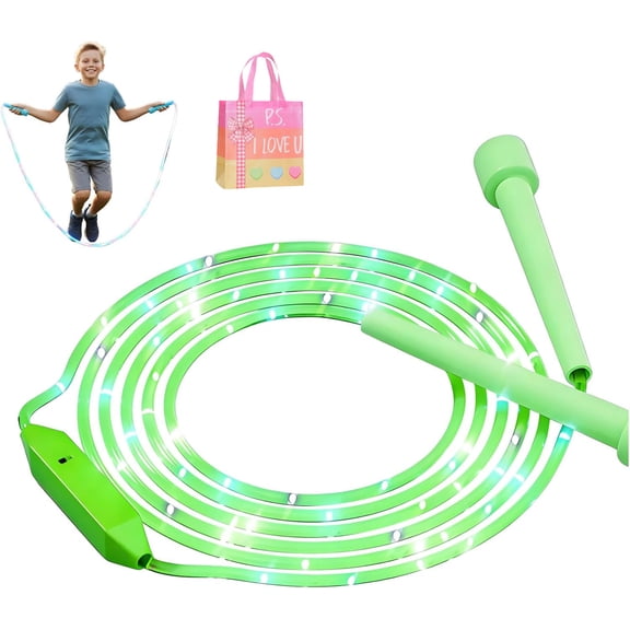 LED Light Up Jump Rope for Kids with Adjustable Length, Rechargeable & Glowing Rope for Fun Indoor Outdoor Exercise and Cardio Training(XX-Green)