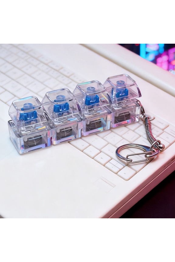 LED Light Up Keyboard Fidget Clicker 4-Key Mechanical Fidget Keyboard Mini Keychain Anxiety Relief Toy for Adults Kids Daily Use (White Transparent)