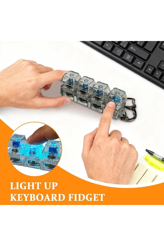LED Light Up Keyboard Fidget Keychain (2 Pcs), Transparent Black Stress Relief Toys for Adults, Anxiety & Decompression Sensory Clicker