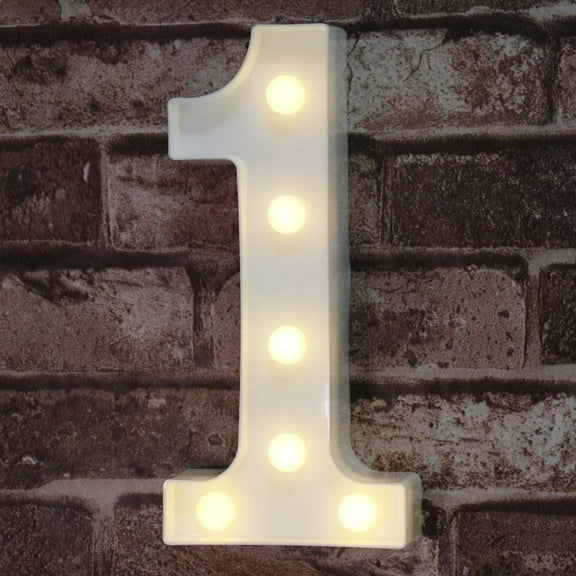 Pooqla LED Light up Number Letters, White Plastic Marquee Number Lights Sign Party Wedding, Bar, Night Light, Room, Birthday Decoration, Number 1
