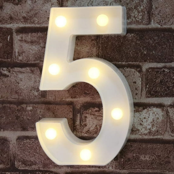 Pooqla LED Light up Number Letters, White Plastic Marquee Number Lights Sign Party Wedding, Bar, Night Light, Room, Birthday Decoration, Number 5