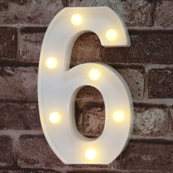 Pooqla LED Light up Number Letters, White Plastic Marquee Number Lights Sign Party Wedding, Bar, Night Light, Room, Birthday Decoration, Number 6