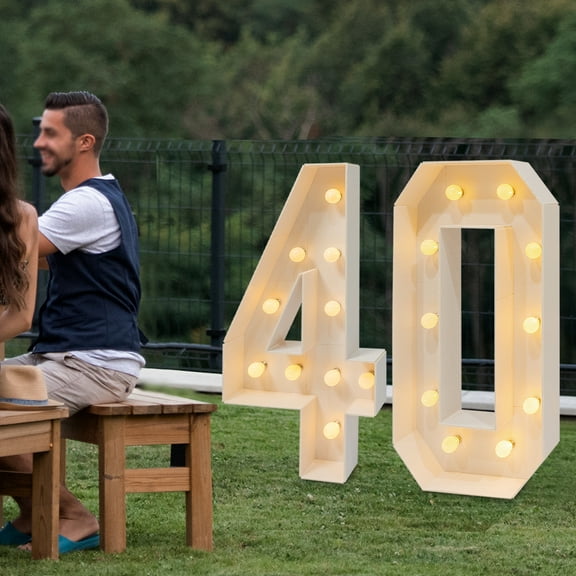 LED Light-Up Numbers for Birthday Parties and Anniversaries, 20 Warm LED Bulbs, 39.37 Inches Tall, Battery-Powered, Vintage Style-40