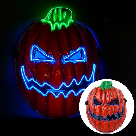LED Light Up Pumpkin Mask, Glowing Jack-O-Lantern Scary Mask for Halloween Cosplay Party