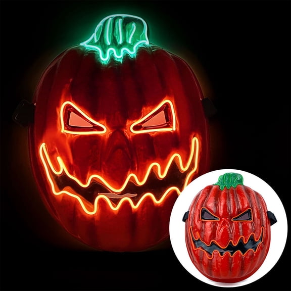 LED Light Up Pumpkin Mask, Glowing Jack-O-Lantern Scary Mask for Halloween Cosplay Party