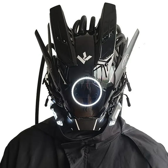 LED Light Up Punk Mask - Adjustable Cosplay Helmet with Clear Vision, Hand-Assembled PC Material for Festivals & Events - One Size Fits All