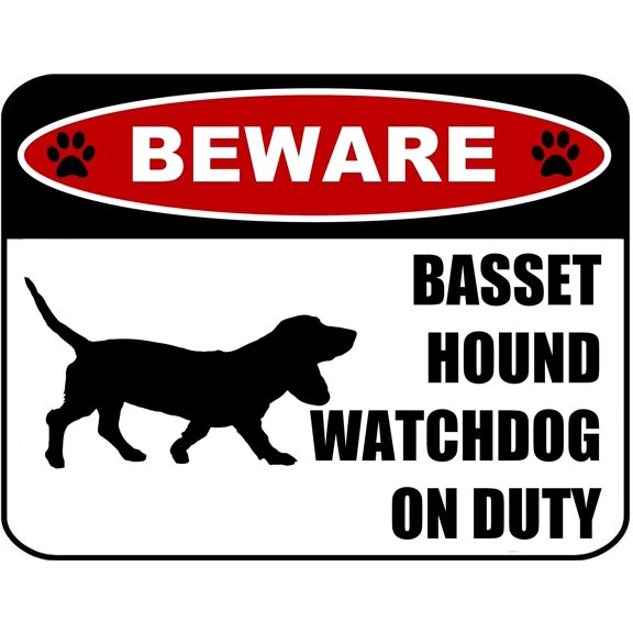 LED Light Up Red Flashing Blinking Attention Grabbing Laminated Dog Sign Beware Basset Hound Watchdog on Duty (Silhouette) Yard Fence Gate