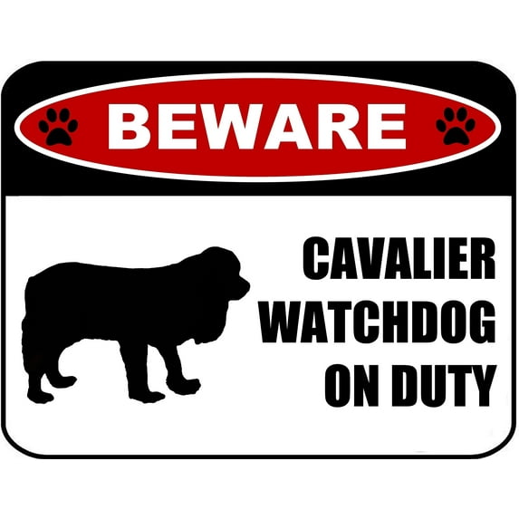 LED Light Up Red Flashing Blinking Attention Grabbing Laminated Dog Sign Beware Cavalier Watchdog on Duty (Silhouette) Yard Fence Gate