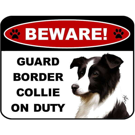 LED Light Up Red Flashing Blinking Attention Grabbing Laminated Dog Sign Beware Guard Border Collie on Duty Yard Fence Gate