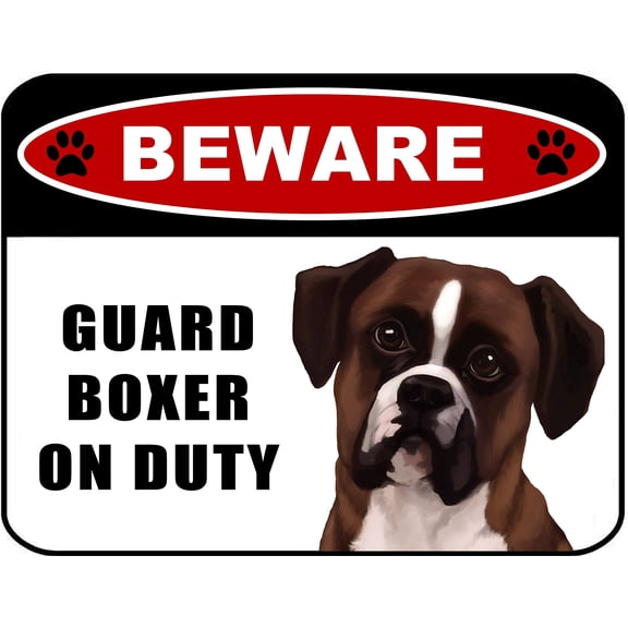 LED Light Up Red Flashing Blinking Attention Grabbing Laminated Dog Sign Beware Guard Boxer on Duty Yard Fence Gate