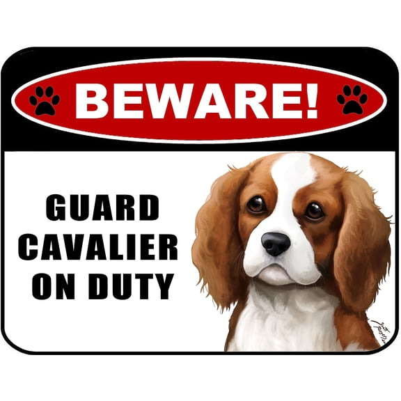 LED Light Up Red Flashing Blinking Attention Grabbing Laminated Dog Sign Beware Guard Cavalier on Duty Yard Fence Gate