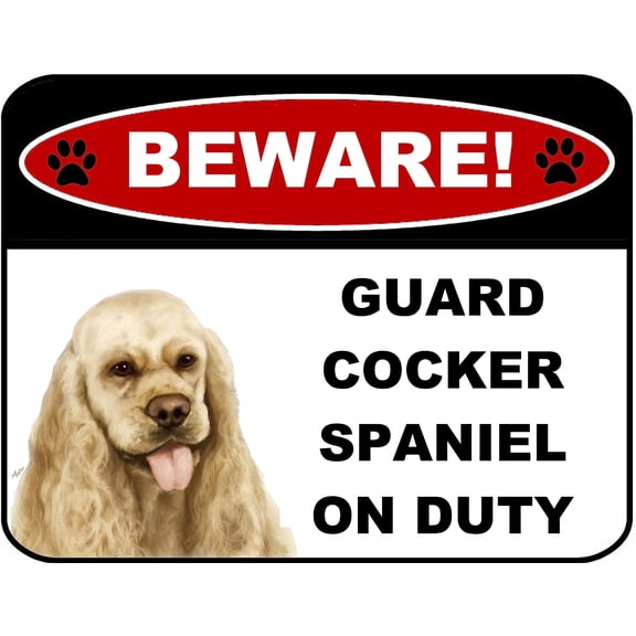 LED Light Up Red Flashing Blinking Attention Grabbing Laminated Dog Sign Beware Guard Cocker Spaniel on Duty Yard Fence Gate