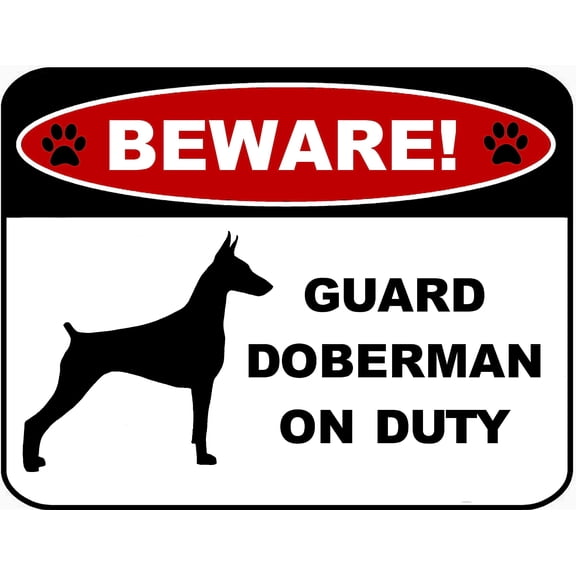 LED Light Up Red Flashing Blinking Attention Grabbing Laminated Dog Sign Beware Guard Doberman on Duty (Silhouette) Yard Fence Gate