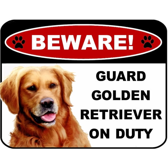 LED Light Up Red Flashing Blinking Attention Grabbing Laminated Dog Sign Beware Guard Golden Retriever on Duty Yard Fence Gate