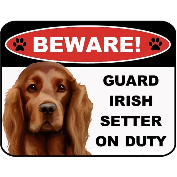 LED Light Up Red Flashing Blinking Attention Grabbing Laminated Dog Sign Beware Guard Irish Setter on Duty Yard Fence Gate
