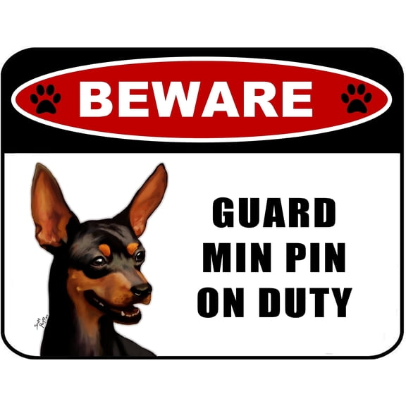 LED Light Up Red Flashing Blinking Attention Grabbing Laminated Dog Sign Beware Guard Min Pin on Duty Yard Fence Gate