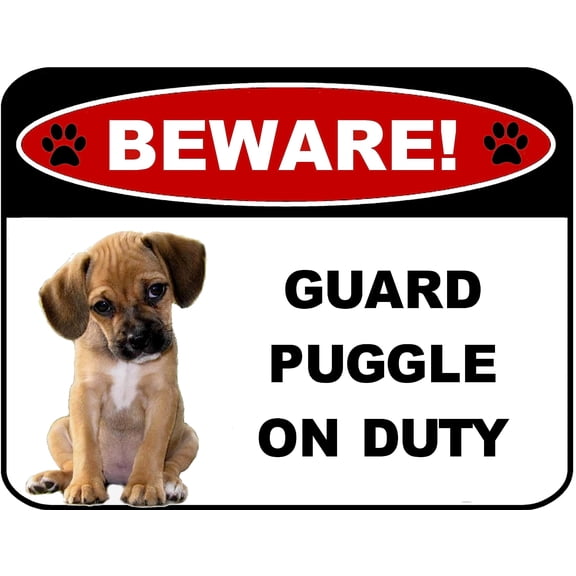 LED Light Up Red Flashing Blinking Attention Grabbing Laminated Dog Sign Beware Guard Puggle on Duty Yard Fence Gate