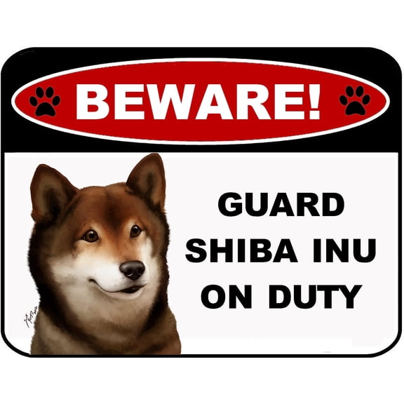 LED Light Up Red Flashing Blinking Attention Grabbing Laminated Dog Sign Beware Guard Shiba Inu on Duty Yard Fence Gate