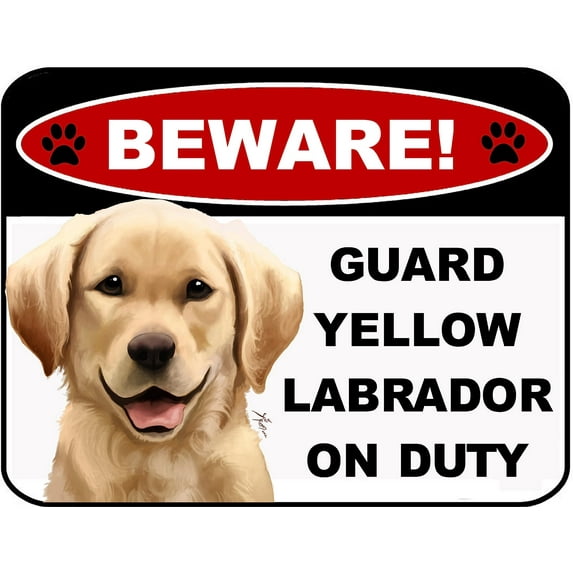 LED Light Up Red Flashing Blinking Attention Grabbing Laminated Dog Sign Beware Guard Yellow Labrador on Duty Yard Fence Gate