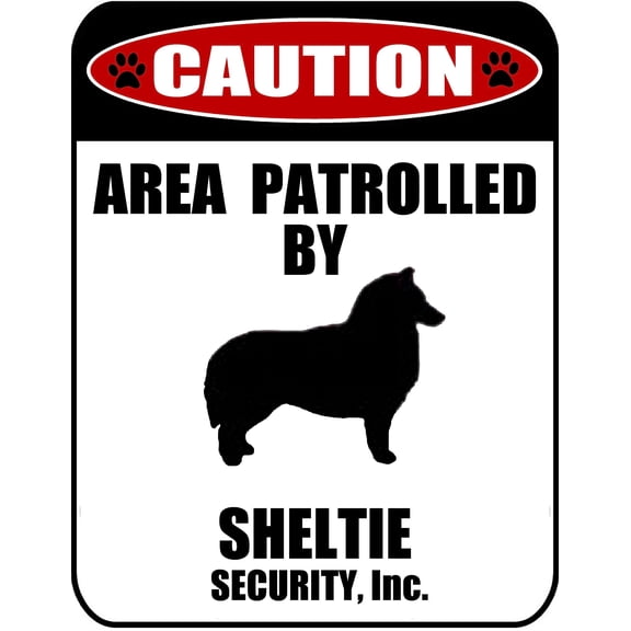 LED Light Up Red Flashing Blinking Attention Grabbing Laminated Dog Sign Caution Area Patrolled by Sheltie (Silhouette) Yard Fence Gate