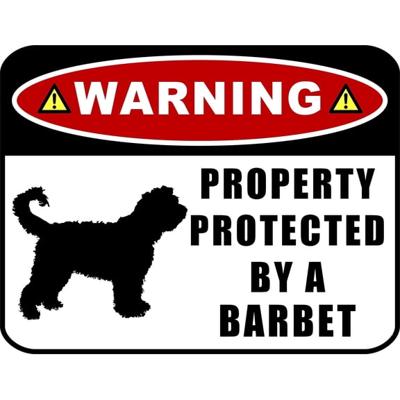 LED Light Up Red Flashing Blinking Attention Grabbing Laminated Dog Sign Warning Property Protected by a Barbet (Silhouette) Yard Fence Gate
