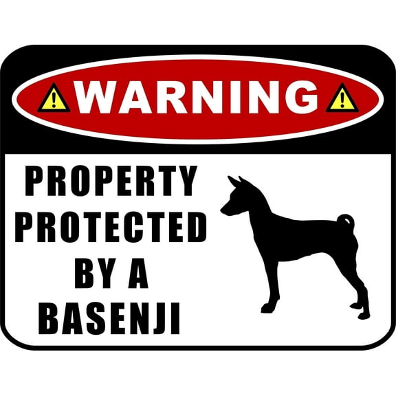 LED Light Up Red Flashing Blinking Attention Grabbing Laminated Dog Sign Warning Property Protected by a Basenji (Silhouette) Yard Fence Gate
