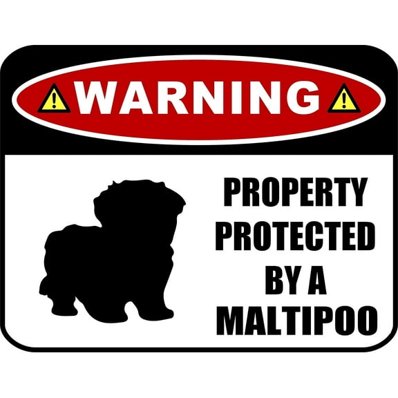 LED Light Up Red Flashing Blinking Attention Grabbing Laminated Dog Sign Warning Property Protected by a Maltipoo (Silhouette) Yard Fence Gate