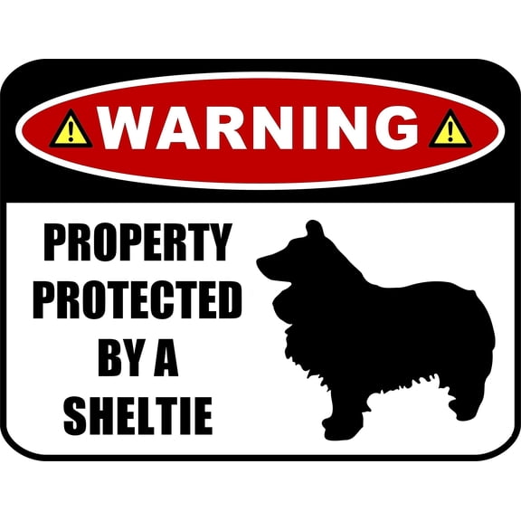 LED Light Up Red Flashing Blinking Attention Grabbing Laminated Dog Sign Warning Property Protected by a Sheltie (Silhouette) Yard Fence Gate