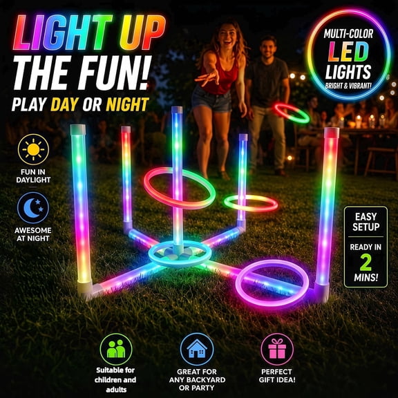 TOYTOY LED Light up Ring Toss Game for Kids & Adults, Glow-in-The-Dark Outdoor Party Game