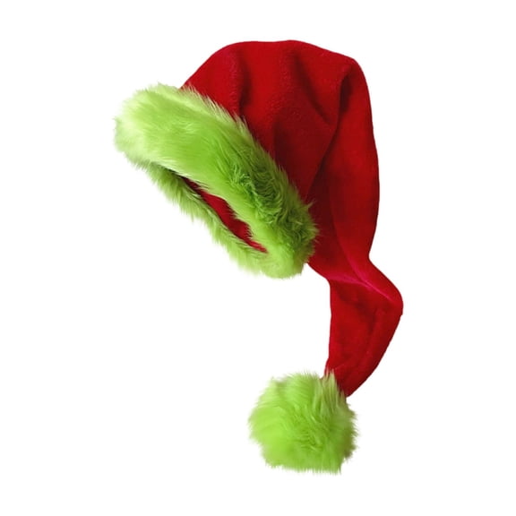 LED Light Up Santa Hat Soft Plush Festive Holiday Accessory for Adults One Size Fits Most Red White Fluorescent Green