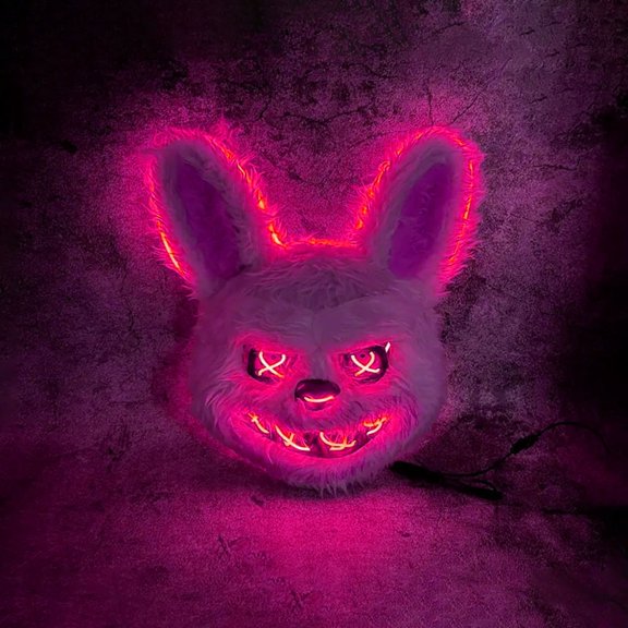 LED Light Up Scary Bunny Mask, Plush Glowing Bloody Rabbit Mask for Halloween Cosplay Party