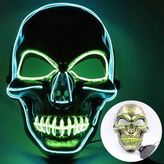 LED Light Up Skull Mask, Glow in The Dark Scary Skeleton Mask for Halloween Cosplay Rave