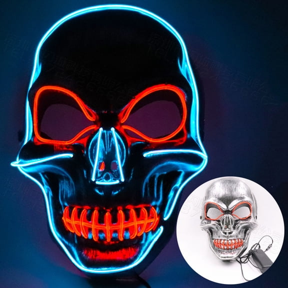 LED Light Up Skull Mask, Glow in The Dark Scary Skeleton Mask for Halloween Cosplay Rave