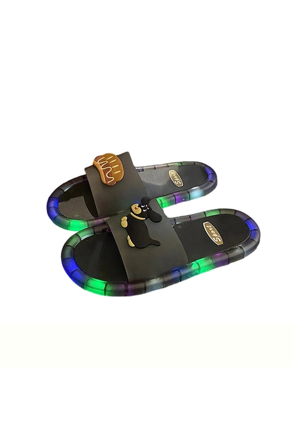 LED Light-Up Slide Sandals, Colorful Flashing Open-Toe Slippers with Cartoon Decor for Adults