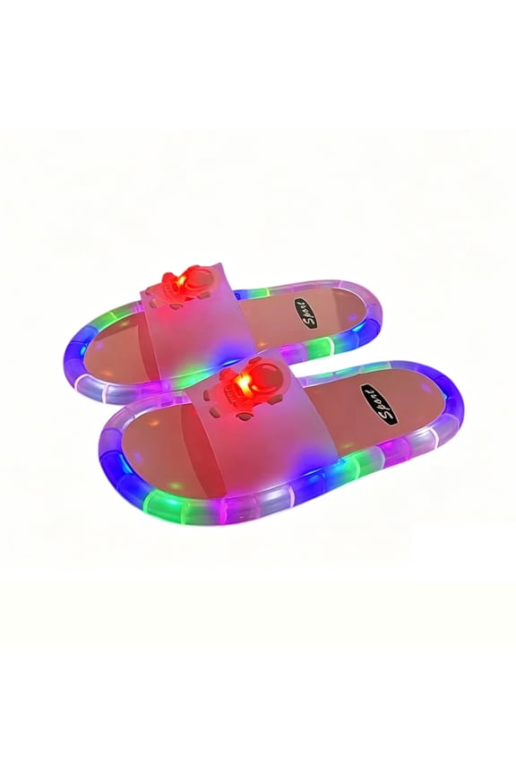 LED Light-Up Slide Sandals, Colorful Flashing Open-Toe Slippers with Cartoon Decor for Adults