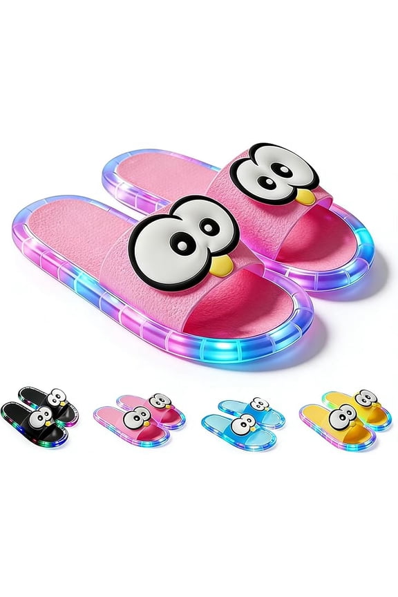 LED Light Up Slippers Glow Slides Motion Sensor Cartoon Pattern Non Slip EVA House Shoes for Women Teens Adults(US: 6.5)Q