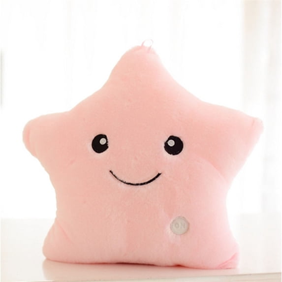 LED Light-Up Star Plush Pillow with Smiley Face, Soft Color-Changing Glowing Stuffed Cushion with Hanging Loop, Cozy Nightlight Bedroom Decor,Pink