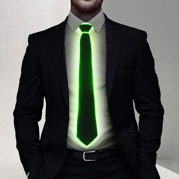 LED Light Up Tie For Men Glowing Party Accessory Novelty Fashion Statement For Weddings And Night Events, Light Green