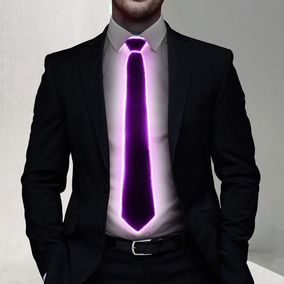 LED Light Up Tie For Men Glowing Party Accessory Novelty Fashion Statement For Weddings And Night Events, Purple
