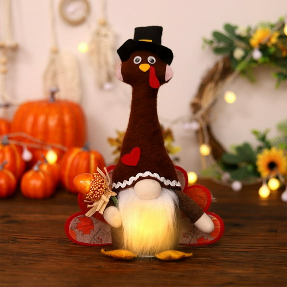 LED Light-Up Turkey Plush - 13x9in Thanksgiving Desk Decor with Warm Glow, Battery-Powered Fall Centerpiece for Home/Office (Eco-Plush, Batteries Not Included) B