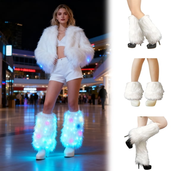 LED Light-Up White Boot Covers - 11.81in Soft Leg Warmers with Glow Effect, Perfect for Christmas Parties, Winter Events & Festive Outfits, Battery-Powered (Batteries Not Included), Multicolor