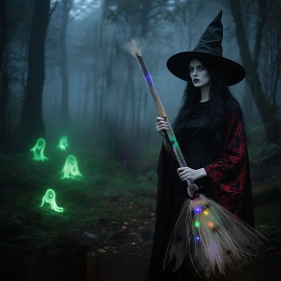 LED Light Up Witch Broomstick Prop Themed Party Accessory for Halloween Decorations and Festive Events
