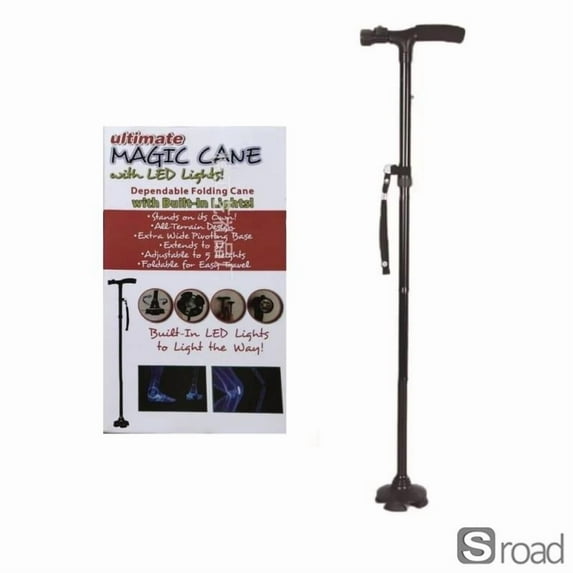LED Light Walking Cane - Adjustable Folding Walking Stick With Bright Light, Lightweight Aluminum Crutch For Elderly, Night Use, Hiking & Camping (Supports 250lbs),Magic Cane Red,One Size,funny