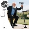LED Light Walking Cane for Seniors, Adjustable Foldable Cane with Dual Grip Handle, Non-Slip Rubber Tip, Lightweight Mobility Aid with Built-in Flashlight for Men Women, Black,(33.7-37.6 inches)
